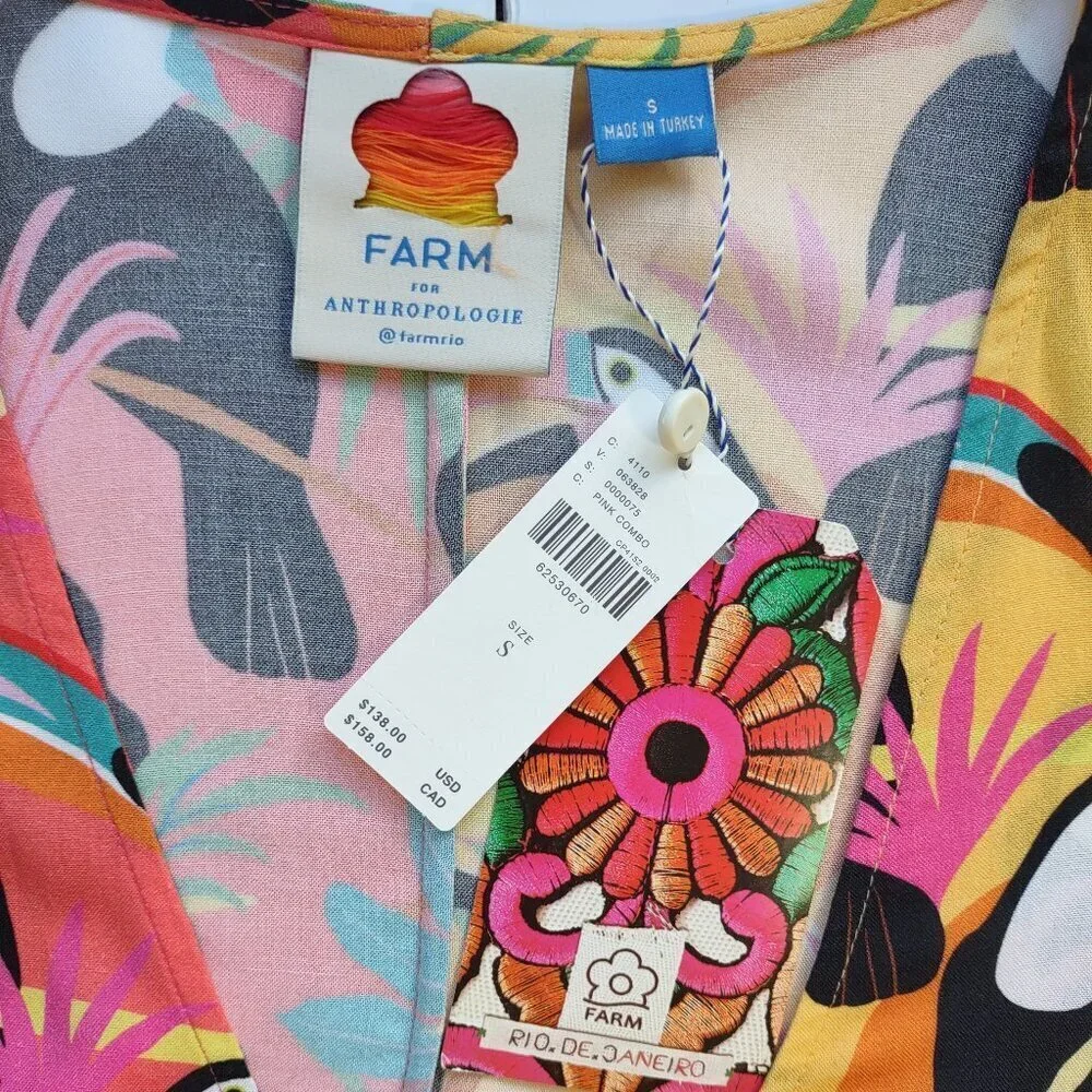 NWT FARM Rio Tropical Toucan Rainbow Chic Feminine Wrap Blouse Size Small - Picture 10 of 10